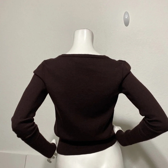 J.Crew Brown 100% Merino Wool Front Zip Ruffle Sweater Size S - Picture 5 of 6